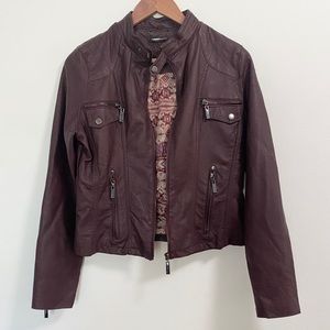 Jou Jou faux vegan leather moto burgundy jacket